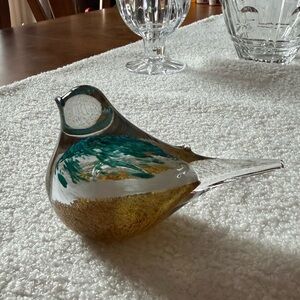 Glass Bird Figurine with Teal and Gold Accents